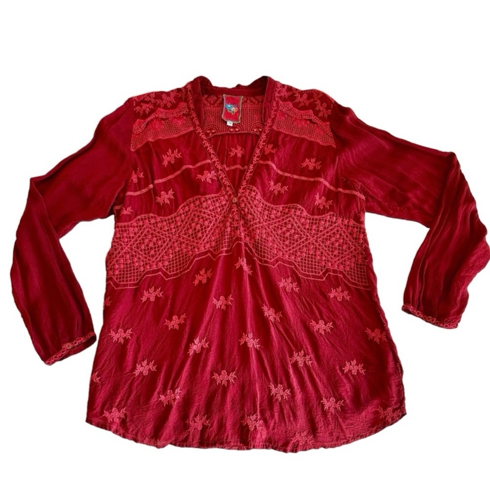 Johnny Was Red Embroidered Blouse